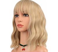 Pilipane Parrucca Riccia Morbida E Traspirante,Parrucca per Capelli Umani Ricci, Parrucche in Pizzo con Cuoio Capelluto Finto E Ondulato con Botto per Donna - Parrucca Sintetica per(Oro Chiaro)