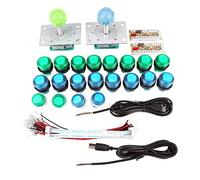 Pilipane Pulsanti di gioco illuminati a LED fai-da-te 2 joystick 2 kit codificatore USB Set di parti di gioco per gioco per PC Progetto fai da te Plastica Metallo Blu Verde 30 mm 24 mm
