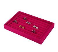 Pilipane Vassoio per esposizione anelli Elegante organizer per gioielli con 7 slot per anelli, orecchini e altro Vassoio in legno resistente con morbida trama in velluto, bello per la (rosa roja)