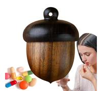 Pill Box, Wood Pine Nut Shape Travel Case, Daily Box Organizer