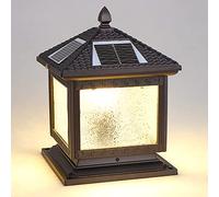 Pillar Light Outdoor Three-color Dimmable Post Lamp LED Solar Column Lamp Patio Light Gate Bollard Post Cap Light Lawn Lamp Garden Path Stigma Lamp Street Light Porch Lig（Width: 24.5CM） ( Width: 24.5CM)