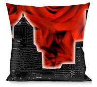 Pillow Decorative Throw Portland Vivid Skyline Red Roses Black