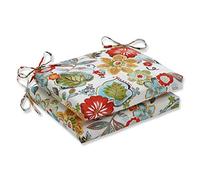 Pillow Perfect Bright Floral Indoor/Outdoor Chair Seat Cushion Alatriste-Set di Cuscini per Seduta con Angoli squadrati, Colore: Avorio, Poliestere, Bianco, 18.5 in. L X 16 in. W X 3 in. D, 2 unità