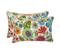 Pillow Perfect Cuscino decorativo floreale luminoso per interni ed esterni, imbottitura in peluche, resistente alle intemperie e allo sbiadimento, lombare, 29,2 x 47 cm, blu/viola, 2 pezzi