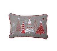 Pillow Perfect Cuscino decorativo lombare ricamato con stella di Natale con filo rosso, 30,5 x 45,7 cm, grigio, bianco