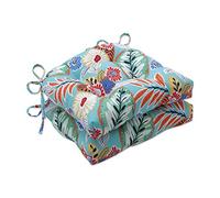 Pillow Perfect Cuscino per sedia da interni ed esterni con laccetti, reversibile, trapuntato, resistente alle intemperie e allo sbiadimento, 39,4 x 40,6 cm, blu/arancione marlow, 2 pezzi