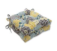 Pillow Perfect Cuscino per sedia da interni ed esterni con laccetti, reversibile, trapuntato, resistente alle intemperie e allo sbiadimento, 39,4 x 40,6 cm, blu/marrone chiaro, 2 pezzi