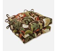 Pillow Perfect Cuscino per sedia floreale per interni/esterni con lacci, reversibile, trapuntato, resistente alle intemperie e allo sbiadimento, 39,4 x 40,6 cm, marrone/verde, 2 pezzi