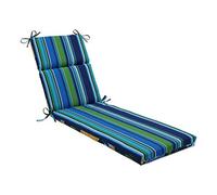 Pillow Perfect Reversible Floral Stripe Indoor/Outdoor Split Back Chaise Lounge Cushion with Ties, Plush Fiber Fill, Weather, and Fade Resistant, 72.5" x 21", Blue/Yellow Spring Bling, 1 Count