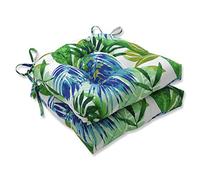 Pillow Perfect Tropic - Cuscino per sedia da interni ed esterni, motivo floreale, con lacci, trapuntato, resistente alle intemperie e allo sbiadimento, 43,2 x 44,5 cm, colore: Blu/Verde Soleil, 2