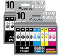 Pilogico 20 Cartucce d'inchiostro Compatibili per Canon PGI-580 CLI-581 XXL 580 581 per Canon Pixma TR7550 TR8550 TS6150 TS6151 TS6250 TS8150 TS8151 TS8250 TS9150 - Bk,C,M,Y