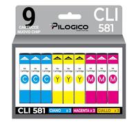 Pilogico 9 Cartucce d'inchiostro Compatibili per Canon PGI-580 CLI-581 XXL 580 581 per Canon Pixma TR7550 TR8550 TS6150 TS6151 TS6250 TS8150 TS8151 TS8250 TS9150 - Bk,C,M,Y