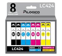 Pilogico Cartucce Compatibili per Brother LC-424 Nero (Confezione da 8) - per DCP-J1200W - 2 Nero, 2 Ciano, 2 Magenta, 2 Giallo - 750 pagine
