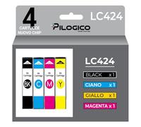 Pilogico Cartucce Compatibili per Brother LC-424BK Nero (Confezione da 4) - per DCP-J1200W - 1 Nero, 1 Ciano, 1 Magenta, 1 Giallo - 750 pagine