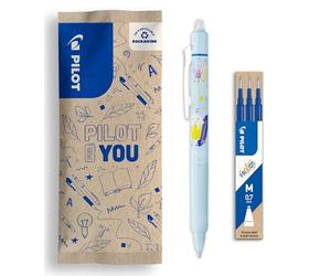 PILOT - 1 FriXion Ball Clicker + 1 Case with 3 Refills - Cute Erasable Pen - Limited Edition Pool Party - Refillable Refill - Blue - Medium Tip