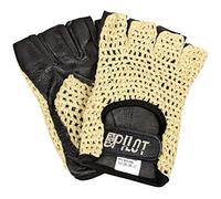 Guanti guida auto mezze dita in pelle e cotone lavorato - Colore NERO - TG L