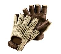 Guanti guida auto mezze dita in pelle e cotone lavorato - Colore MARRONE - TG M