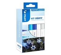 Pilot 3131910574446 Kit creativo PINTOR - pennarello deco - 8 sospensioni di abete + 4 pennarelli punta fine, blu metallo, blu scuro, bianco e argento
