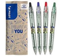 PILOT - 4 B2P Ecoball - Penna a Sfera Retrattile e Ricaricabile | Retrattile e Ricaricabile - Prodotta in Francia - Nero, Blu, Rosso, Verde - Punta Media (1,0mm)
