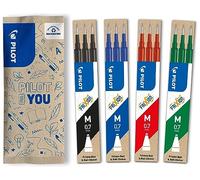 Pilot FriXion, 4 set da 3 Ricariche per penna cancellabile Frixion Ball e Frixion Ball Clicker, Colore blu, nero, rosso, verde, Punta Media