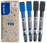 PILOT - 4 V-Board Master S - Pennarello Lavagna - Nero, Blu | Cancellabile a Secco - Ricaricabile - Inchiostro Liquido Intenso - 2 Nero, 2 Blu - Punta Conica Ultrafine