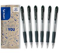 PILOT - 6 Super Grip - Penna a Sfera Retrattile e Ricaricabile - Nero | Retrattile - Impugnatura Confortevole - Scrittura Fluida e Regolare - Nero - Punta Media