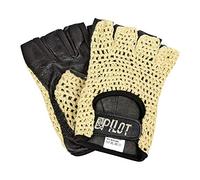 Guanti guida auto mezze dita in pelle e cotone lavorato - Colore NERO - TG XL