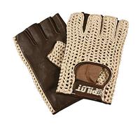 Guanti guida auto mezze dita in pelle e cotone lavorato - Colore MARRONE - TG M
