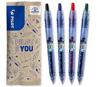 Pilot, B2P Gel, Penna Ecosostenibile, Confezione da 4, Roller Gel Ecologica e Ricaricabile, Fatta con 89% Plastica Riciclata, Nero, Blu, Rosso, Verde