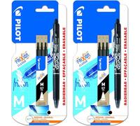 PILOT FriXion Ball Clicker - Penna a sfera retrattile cancellabile a calore/attrito + ricariche, punta da 0,7 mm, tratto 0,35 mm, inchiostro nero, confezione da 2 penne + 6 ricariche