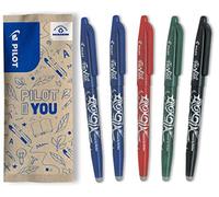 PILOT, Frixion Ball Pacco Da 5, Penna Cancellabile Al Calore Con Inchiostro Termosensibile, Penna a Sfera Ricaricabile con Gommino Integrato, 2 Blu, 1 Nero, 1 Rosso, 1 Verde, Tratto Medio