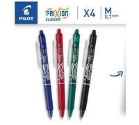 Pilot Frixion Clicker Set di 4 Penne Cancellabile Nero Blu Rosso e Verde 4018