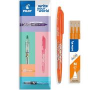 Pilot Frixion FR7 - Penna a sfera cancellabile a calore/attrito, tratto medio, punta da 0,7 mm, confezione da 1 penna + 3 ricariche (arancione)
