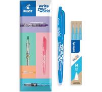 PILOT Frixion FR7 - Penna roller cancellabile a calore/attrito, linea media, punta da 0,7 mm, confezione regalo busta, confezione da 1 penna + 3 ricariche (azzurro chiaro)