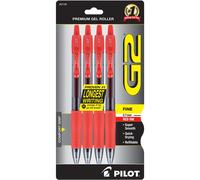 Pilot G2 Premium Gel Roller Pens Fine Point 0.7 mm Red Pack of 4