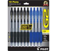 PILOT G2 Premium Refillable & Retractable Rolling Ball Gel Pens 0.7mm Fine Point 6 Black and 4 Blue Pens 10 Pack