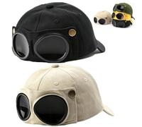 Pilot Goggles Baseball cap, Korean Style Hat | Canvas streetwear cap with attached goggle design, vintage style accessory for travel, outdoor and daily wear