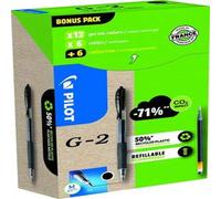 Pilot Greenpack G-2 Gel, 0.7mm, Black, 12 Pens and 12 Refills, (WLT556176)