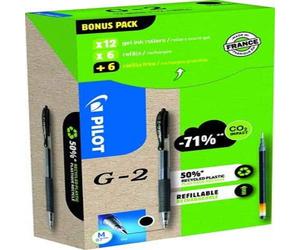 Pilot Greenpack G-2 Gel, 0.7mm, Black, 12 Pens and 12 Refills, (WLT556176)