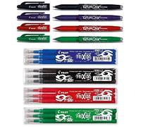 Pilot Pen Frixion - Penna a sfera cancellabile, 4 pezzi, colori assortiti + ricariche, nero, blu, rosso e verde