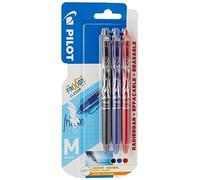 Pilot Pen - Penna roller a scatto FriXion Clicker a inchiostro gel cancellabile, impugnatura gommata, confezione da 3 pezzi (nero, blu, rosso)