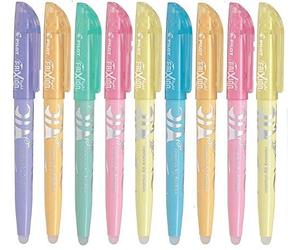 Pilot Pen, set di evidenziatori Frixion Light color pastello, da 9 pezzi, con gomma Frixion di colore bianco 9er Set soft Pastell | sortiert