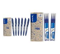 PILOT Penna FriXion Ball, penna a sfera cancellabile, set da 6 (blu). & FriXion, 2 set da 3 Ricariche per penna cancellabile Frixion Ball e Frixion Ball Clicker, Colore Blu, Punta Media