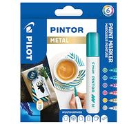 Pilot - Pintor, Busta da 6 Marcatori Multisuperficie a Base d’Acqua, Asciugatura Rapida, Pennarelli Indelebili - Tessuto, Vetro, Legno, Pietra, Fai da te - Punta Media - Colori Assortiti Metallo