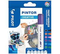 Pilot - Pintor, Busta da 6 Marcatori Multisuperficie a Base d’Acqua, Asciugatura Rapida, Pennarelli Indelebili - Tessuto, Vetro, Legno, Pietra, Fai da te - Punta Media - Colori Assortiti Creativi