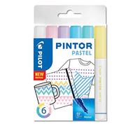 PILOT - Pintor, pastello mix, portafoglio di 6 pennarelli indelebili creativi multi-superficie a base d'acqua - asciugatura rapida - per tessuti, vetro, legno, pietra, artisti fai da te/dilettanti -