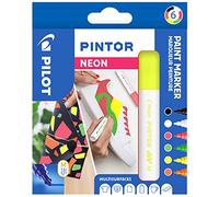 Pilot - Pintor, Pennarelli creativi - Confezione da 6 Nero/Bianco/Rosa Neon/Verde/Giallo/Arancione - Pennarelli a vernice per progetti fai-da-te, per quasi tutte le superfici, asciugatura rapida