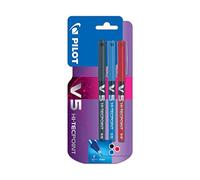 Pilot Roller inchiostro liquido V5 Punta 0,5 mm (confezione da 3) - Nero / Blu / Rosso