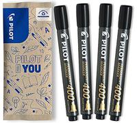 PILOT - Set Da 4 Pennarelli Indelebili SCA 400 - Pennarelli Waterproof per tutte le superfici - Alta copertura e durata - Nero - Punta a scalpello (4,5 mm) per linee sottili o più larghe