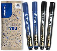 PILOT - Set Da 4 Pennarelli Indelebili SCA 400 - Pennarelli Waterproof per tutte le superfici - Alta copertura e durata - 2 Nero, 2 Blu - Punta a scalpello (4,5 mm) per linee sottili o più larghehe